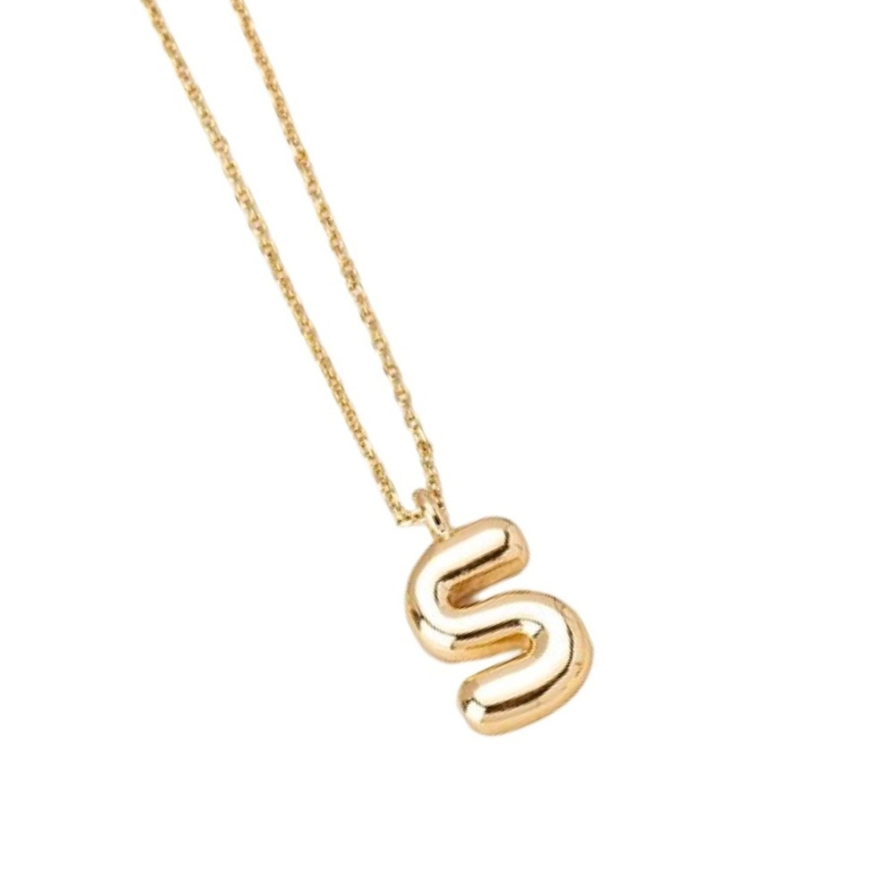 Gold Bubble Initial Letter Necklace